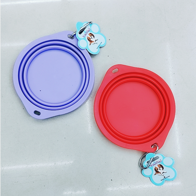 Pet silicone double-bowl portable silicone foldable bowl for cats and dogs going out Specification drawing