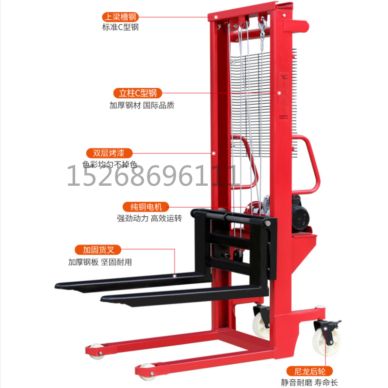 Electric lift hydraulic stacker, 1-ton manual handling lift, electric forklift, manual stacker lifting detail image 5