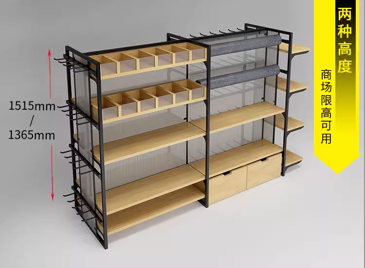 名创优品黑色钢木货架双面展示架百货店超市便利店精品店礼品店货架详情19