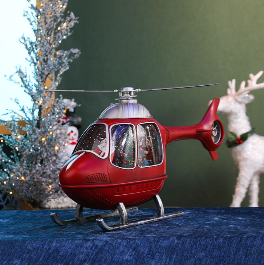 Christmas helicopter music box, snowflake crystal ball, music box, children's gift-giving scene display details Picture