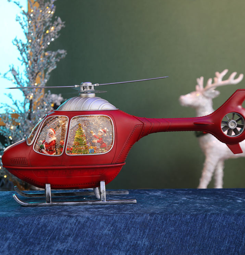 圣诞节直升机音乐盒飘雪花水晶球八音盒儿童送礼物场景摆件