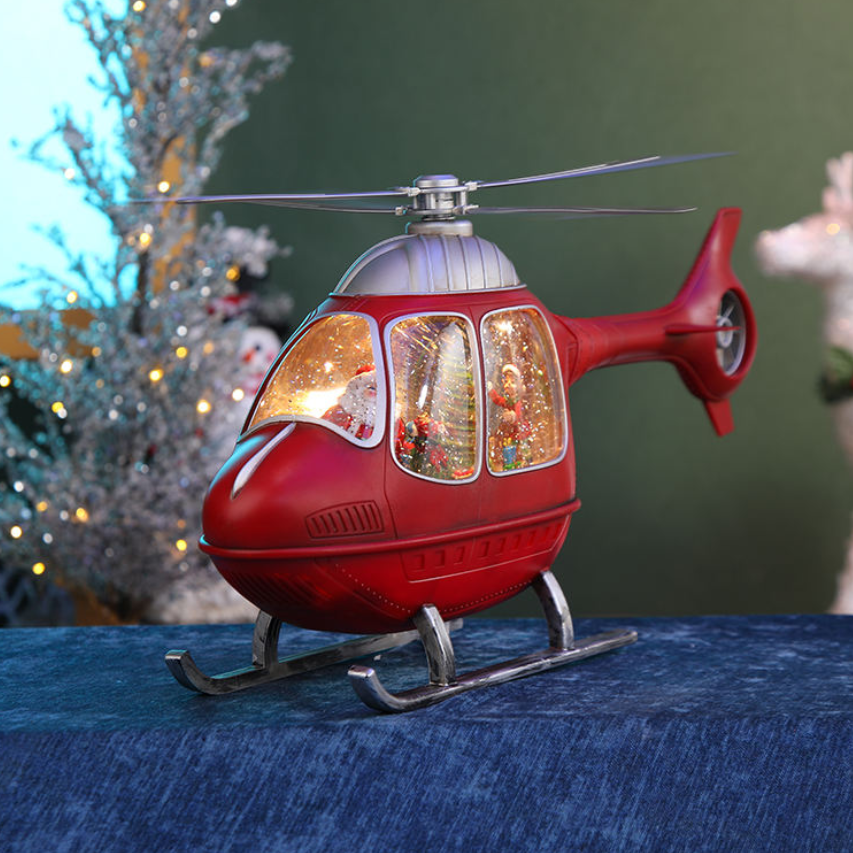 Christmas helicopter music box, snowflake crystal ball, music box, children's gift-giving scene display Specification image