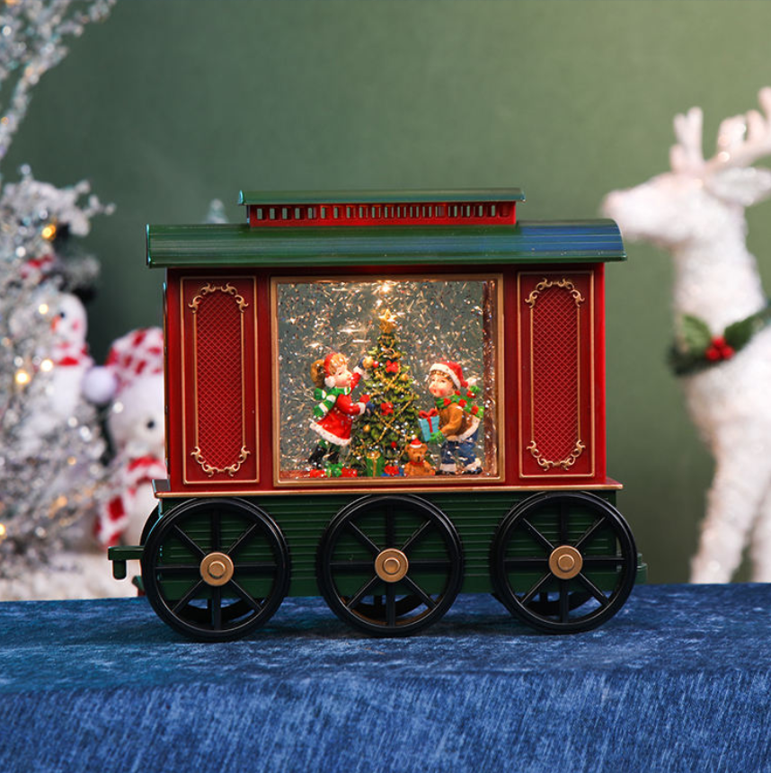 Christmas Double Festival court train music box, snowflake crystal ball music box, children's gift-giving scene display Specification image