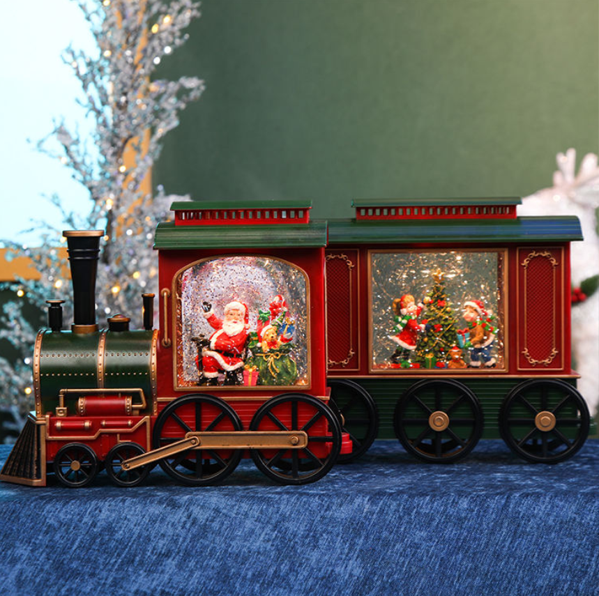 Christmas Double Festival court train music box, snowflake crystal ball music box, children's gift-giving scene display Item Picture