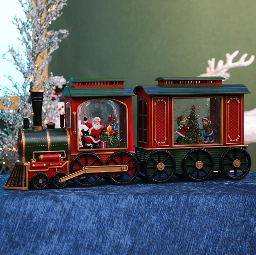 Christmas Double Festival court train music box, snowflake crystal ball music box, children's gift-giving scene display details Picture