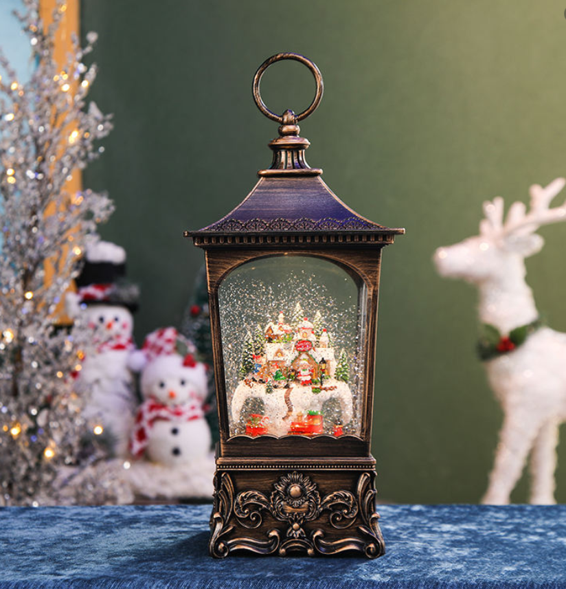 Christmas square wind lanterns, rotating music box, snowflake crystal ball, music box, children's gift-giving scene ornaments Item Picture