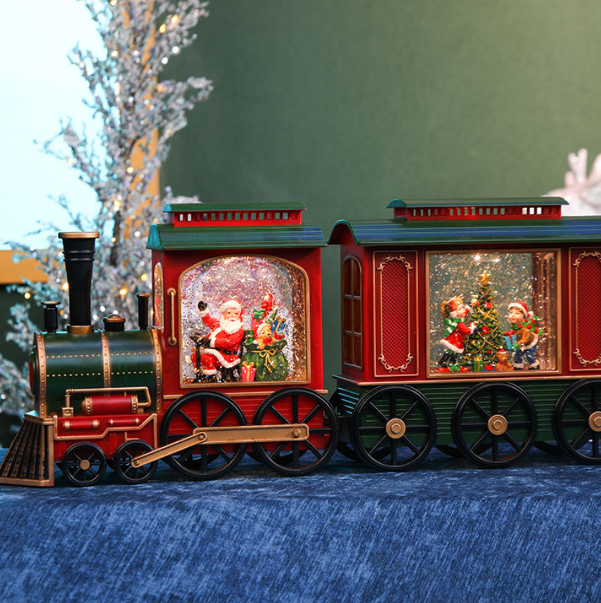 圣诞节双节宫廷火车音乐盒飘雪花水晶球八音盒儿童送礼物场景摆件