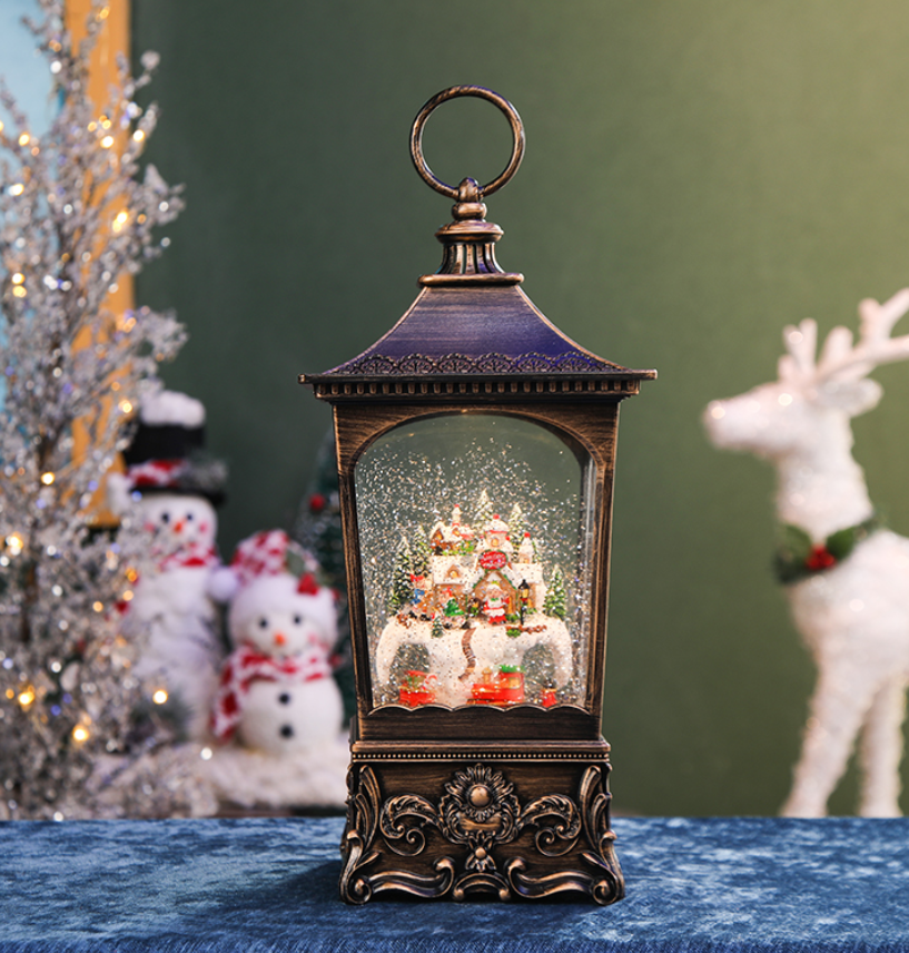 Christmas square wind lanterns, rotating music box, snowflake crystal ball, music box, children's gift-giving scene ornaments Specification image