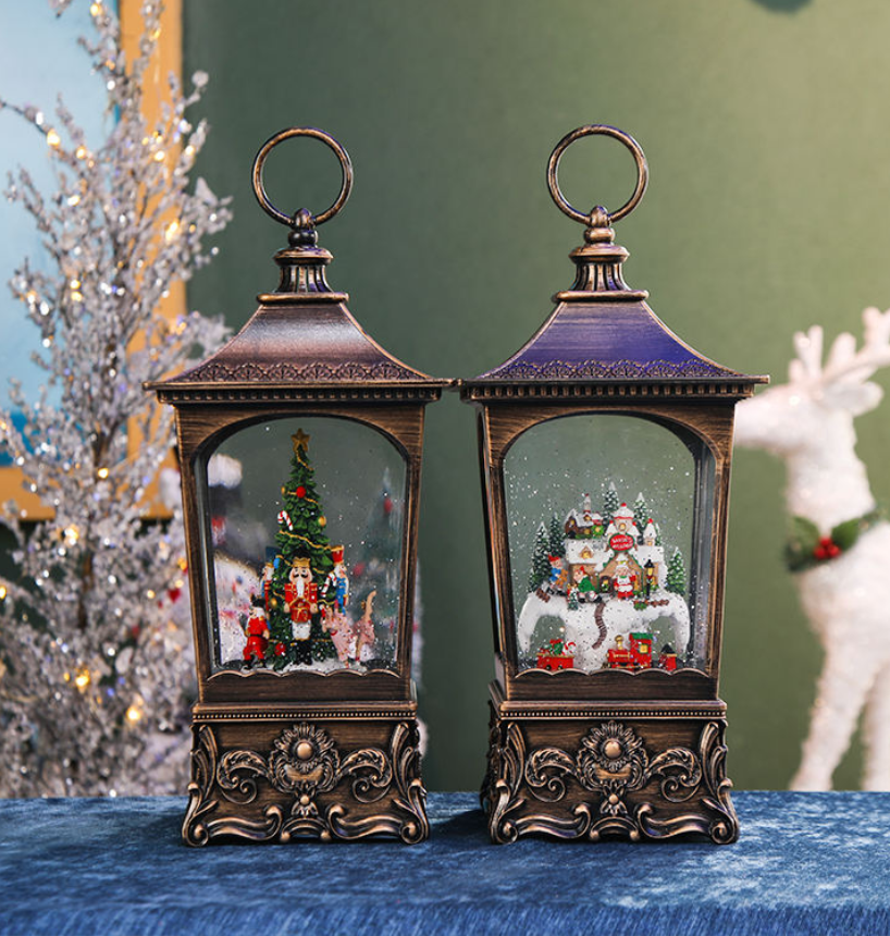 Christmas square wind lanterns, rotating music box, snowflake crystal ball, music box, children's gift-giving scene ornaments Application Scenario