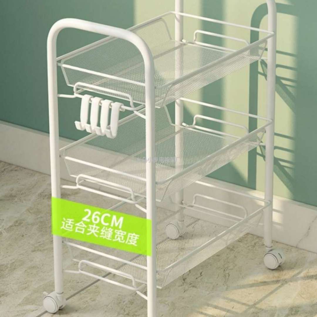 家用可移动蜂巢网收纳车落地式多层厨房置物架小推车多层收纳架子外贸内贸厂家直销。收纳篮详情图3