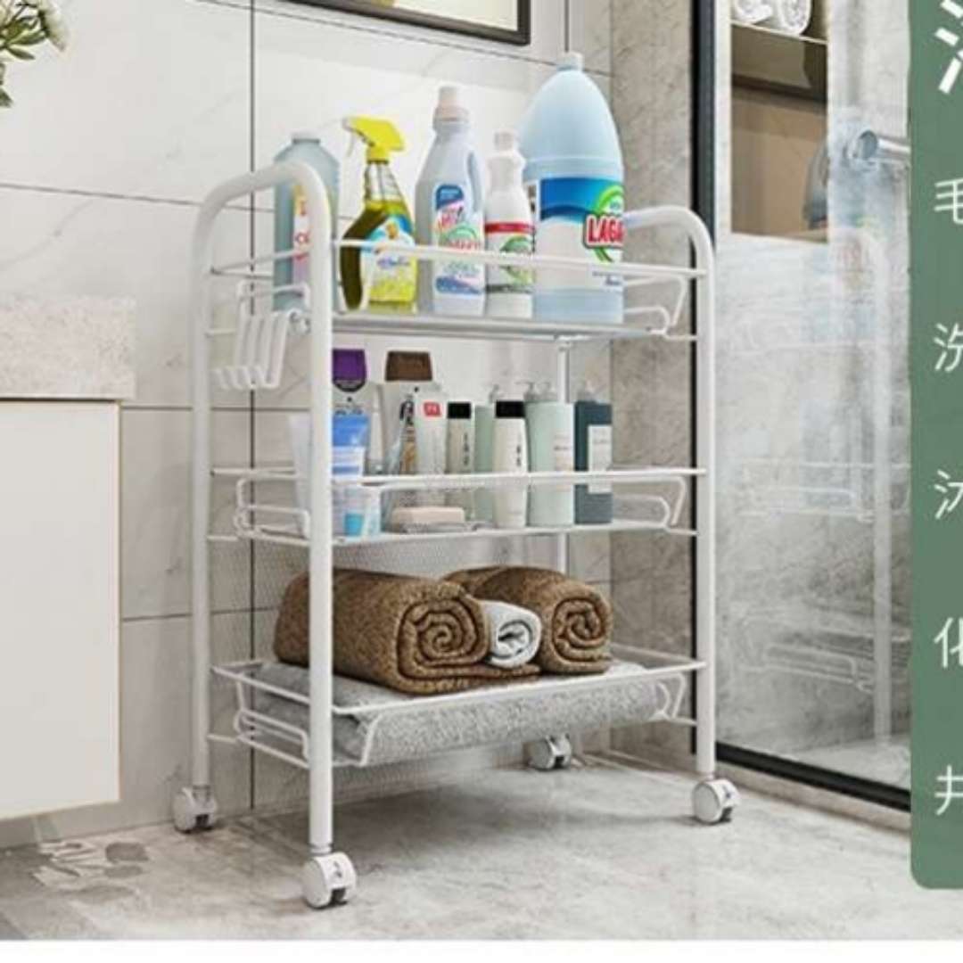 家用可移动蜂巢网收纳车落地式多层厨房置物架小推车多层收纳架子外贸内贸厂家直销。收纳篮详情图2