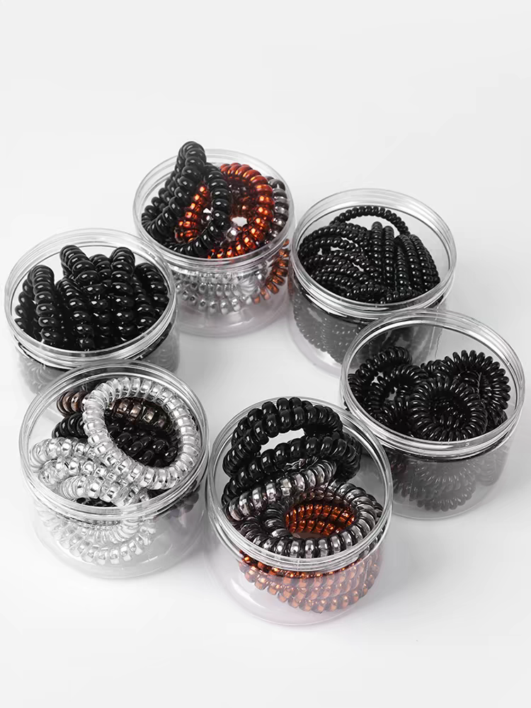 Línea telefónica diadema mujer talla pequeña estilo coreano cuerda de cabeza cuerda de pelo simple banda de cuero negro bobina eléctrica tocados tocados tocados details Picture