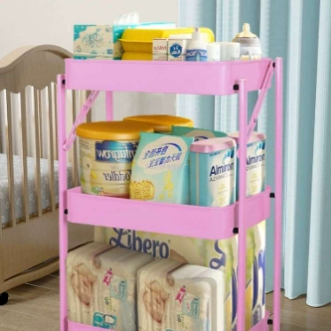 厂家批发免安装折叠小推车厨房移动家用落地多层收纳折叠储物架子外贸批发厂家直销。详情图2