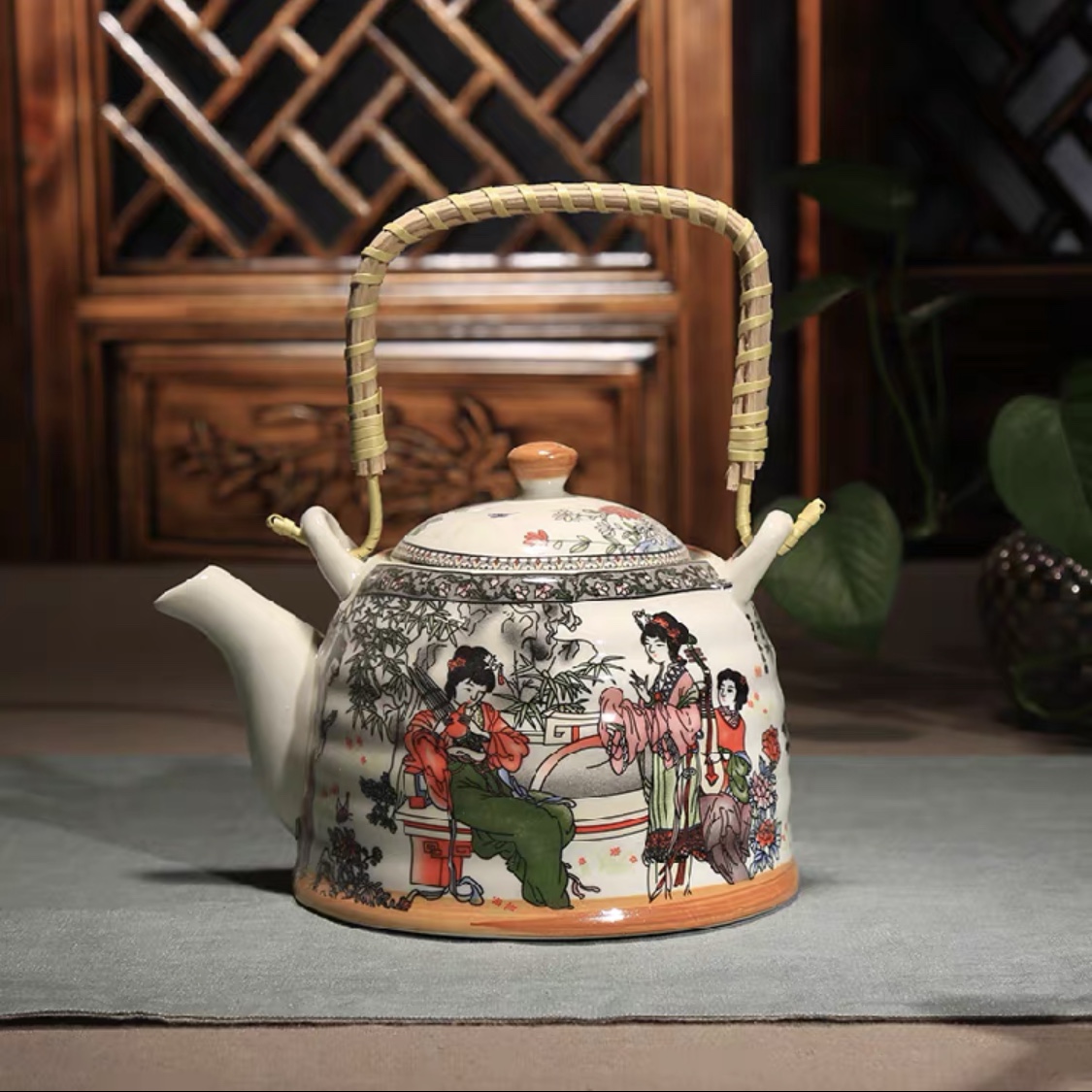 Household Large Capacity Hotel Restaurant Heat-Resisting Chinese Style Single Tea Pot With Handle Ceramic Teapot thumbnail