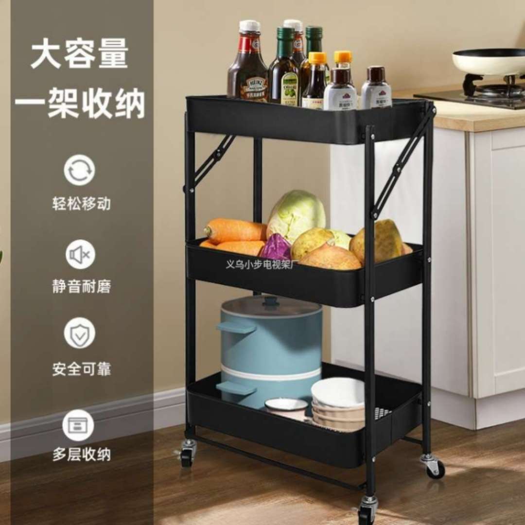 厂家批发免安装折叠小推车厨房移动家用落地多层收纳折叠储物架子外贸批发厂家直销。详情图7