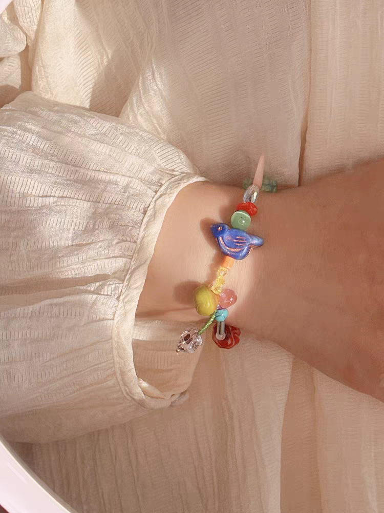 Charmena/flor pájaro original hecho a mano colección de curación color cuentas checas antiguas estilo de nicho pulsera de mano - 2