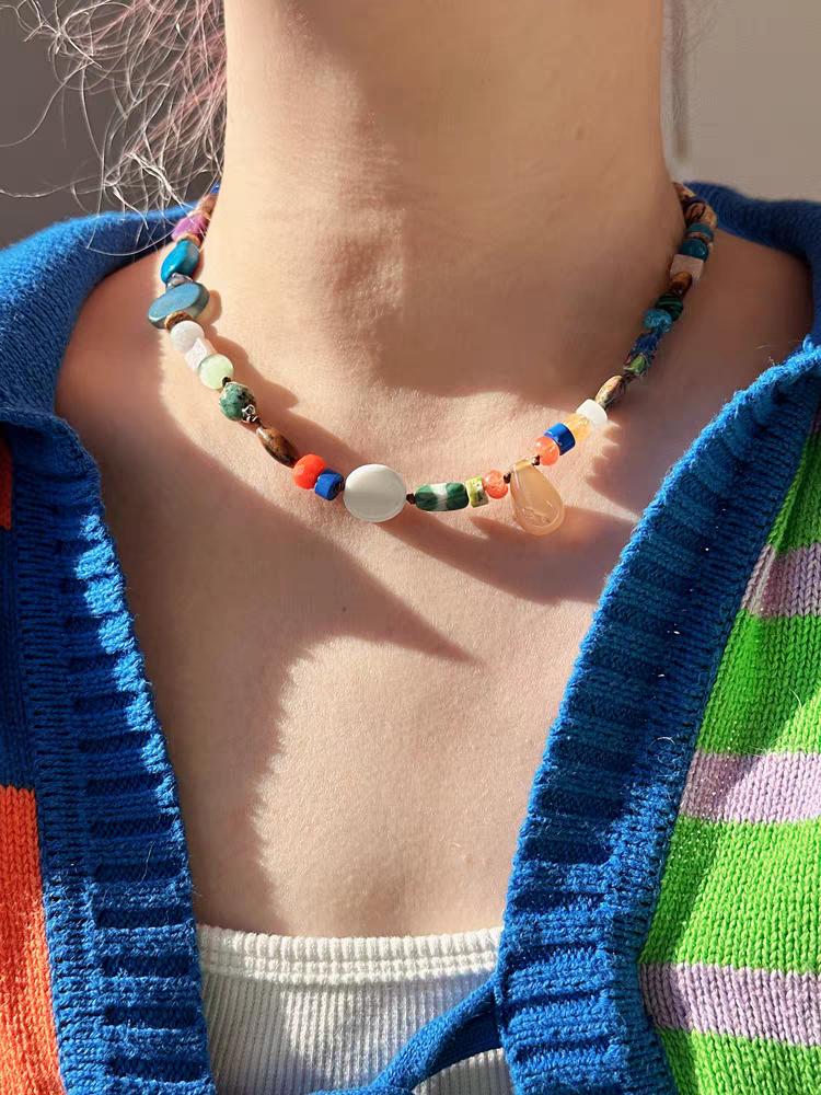 夏美娜/上春山 原创手作串珠新中式小众高级多巴胺春夏天然石纯银项链