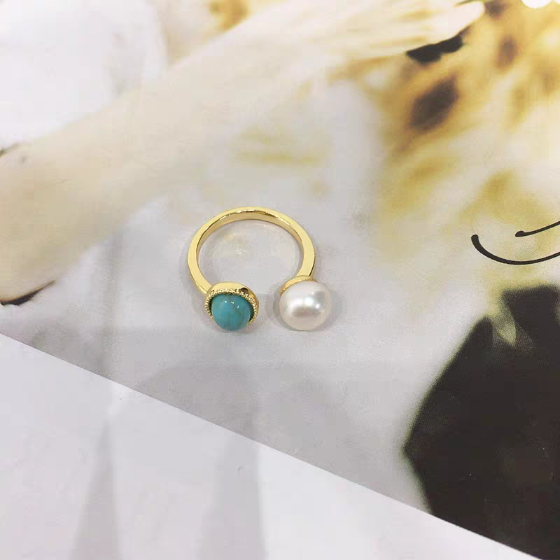 Natural freshwater pearl ring, open ring, 18K real gold electroplated natural turquoise ring, straight accessory Specification image