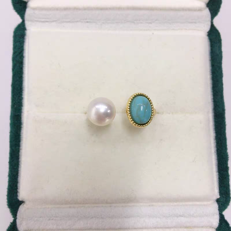 Natural freshwater pearl ring, open ring, 18K real gold electroplated natural turquoise ring, straight accessory detail image 2