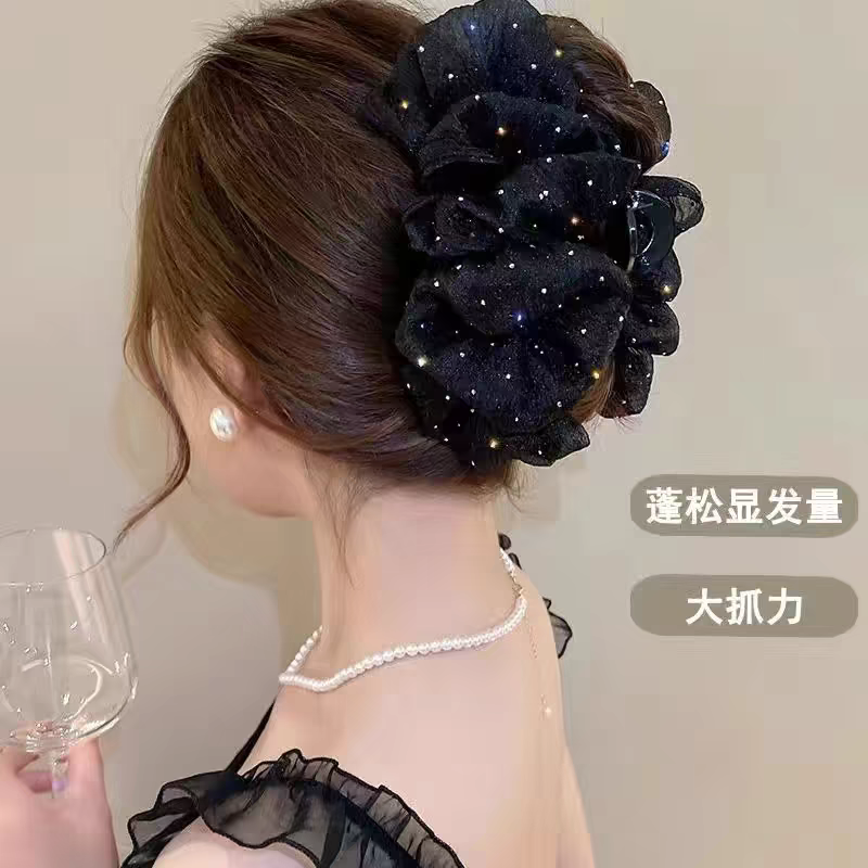 云朵大抓夹2024新款后脑勺气质蝴蝶结发夹超大号波点鲨鱼夹头饰