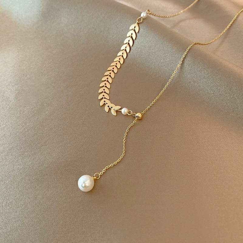 麦穗珍珠项链女夏轻奢小众设计感锁骨链新款ins嘻哈冷淡风项链梦菲妮-0111细节图