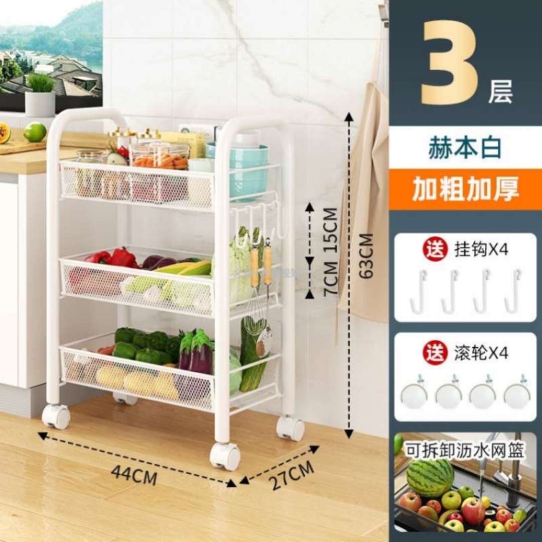 厨房收纳篮置物架多层可移动小推车浴室收纳储物架子落地多功能蔬菜篮子外贸批发厂家直销。详情图5