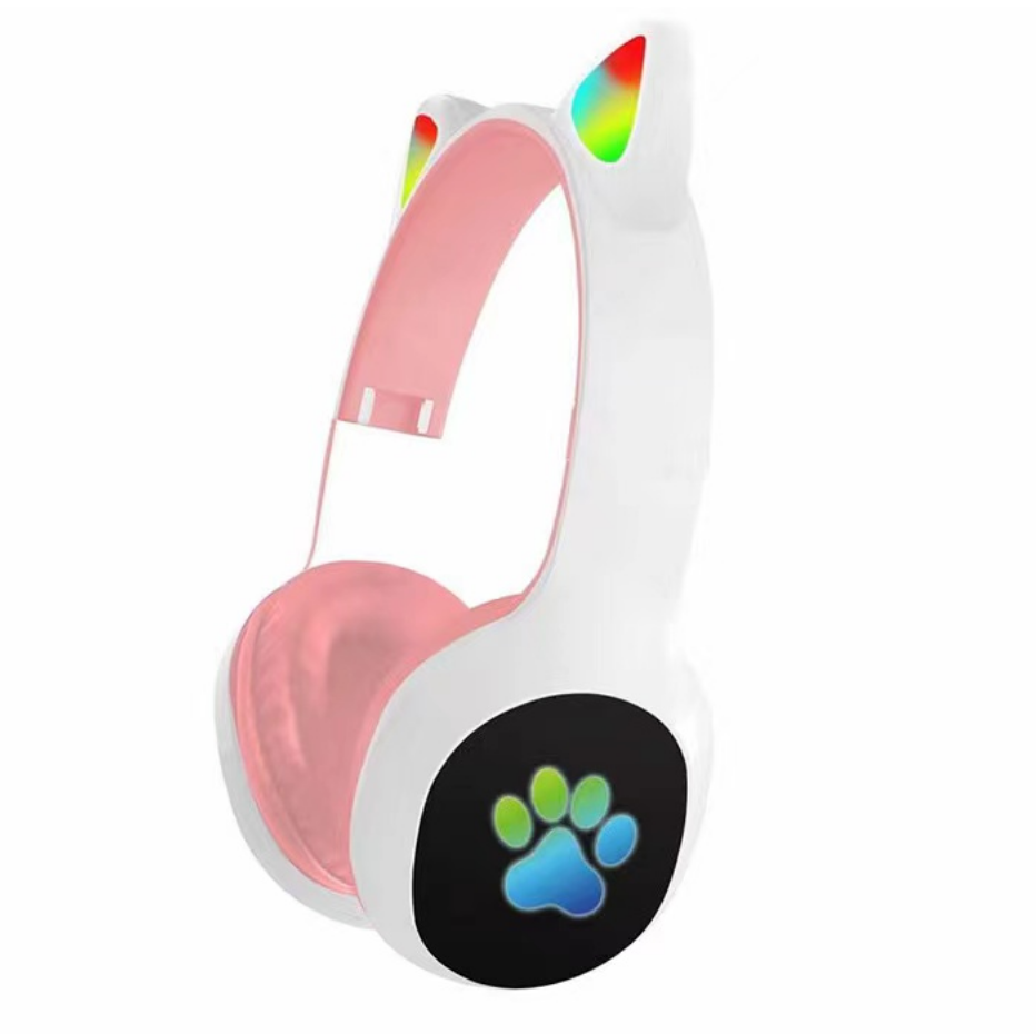 The New Kt-48 Cat Ear Headset Macaron Cute Glowing Color-Changing Wireless Headset details Picture