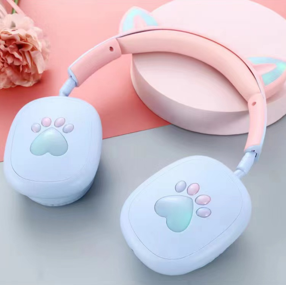 Cross-Border Explosive Ke-M20 New Head-Mounted Cat Ears Cat Claws Girl Cute Stereo High Sound Quality Wireless Blue Item Picture