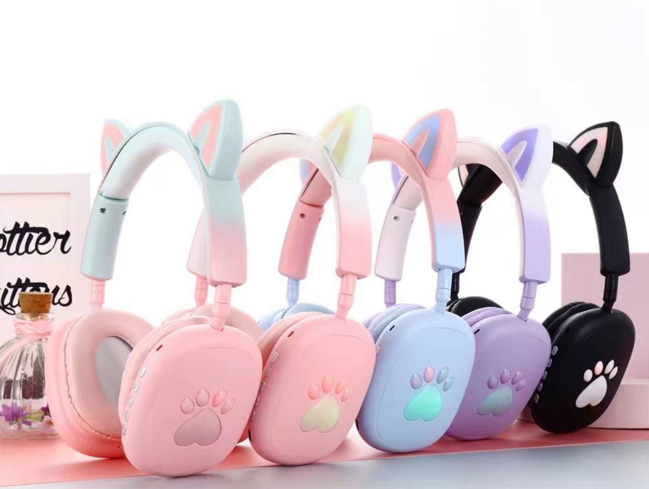 Cross-Border Explosive Ke-M20 New Head-Mounted Cat Ears Cat Claws Girl Cute Stereo High Sound Quality Wireless Blue