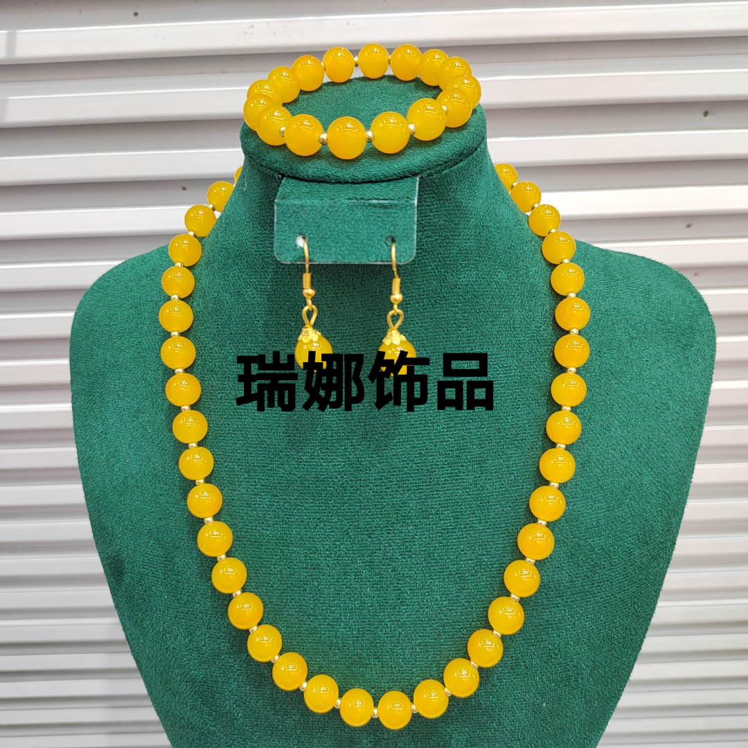 仿玉料民族风项链手链耳环饰品套装女士节日服装配饰