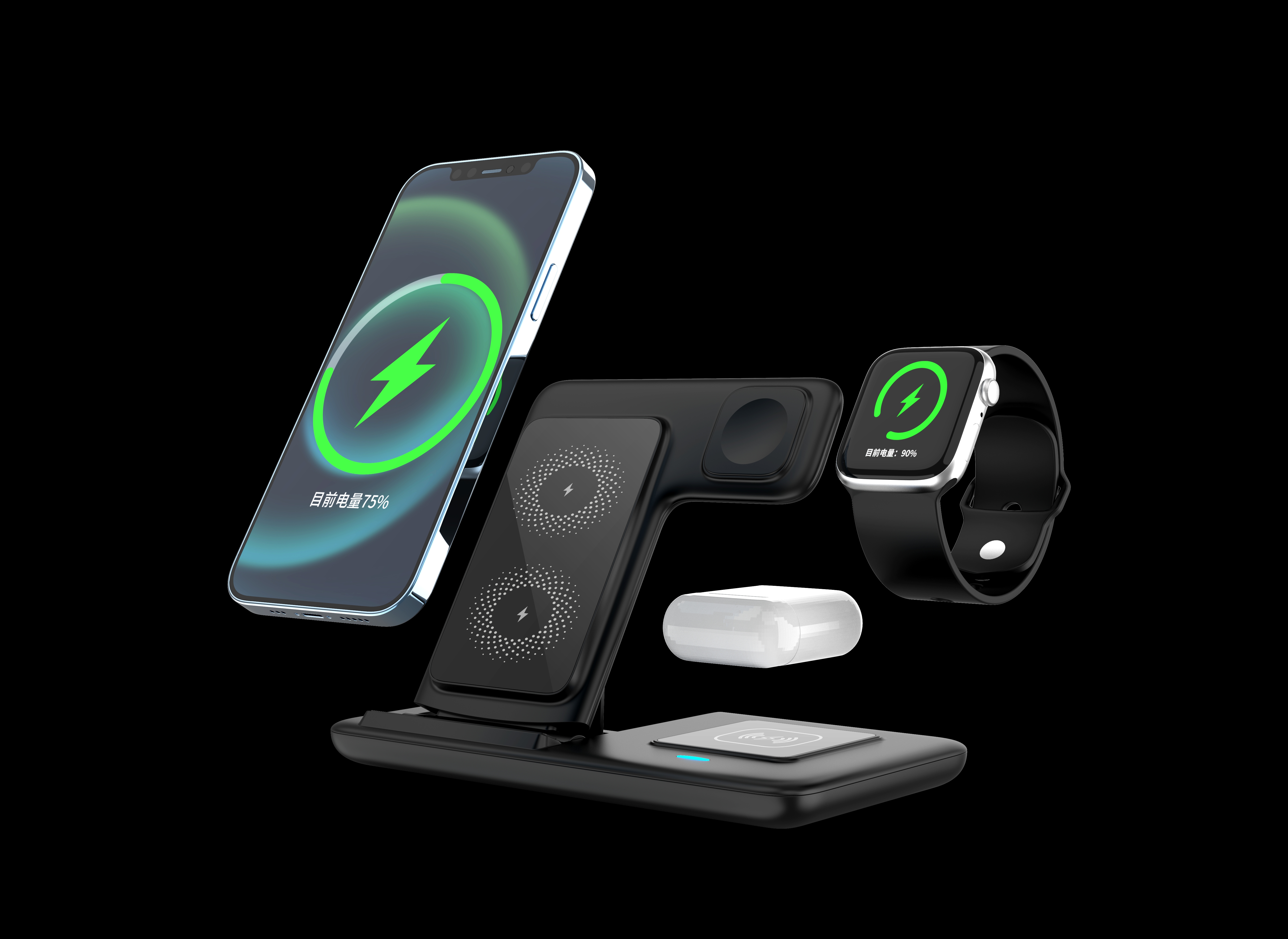 Three-in-one foldable wireless charging desktop stand and mobile phone selfie stand details Picture