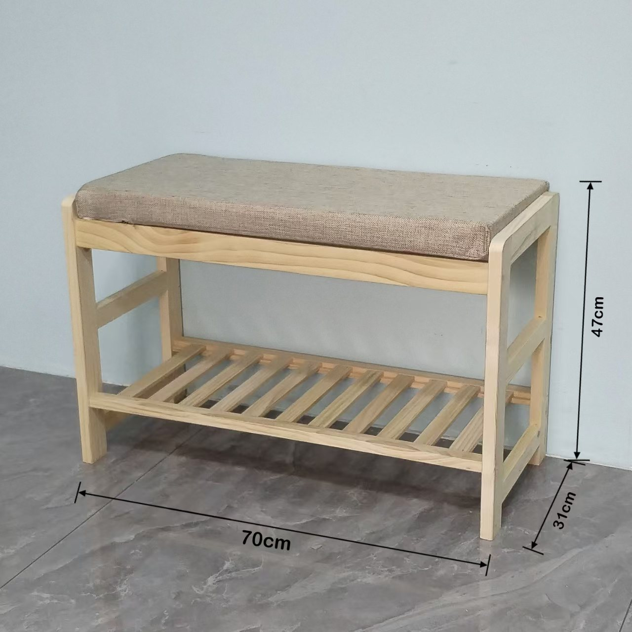 Solid wood shoe-changing stool, a long sitting stool for household use at the entrance, a shoe-wearing stool for entering the entrance hall, and a clothes and hat hanging rack are all integrated Item Picture