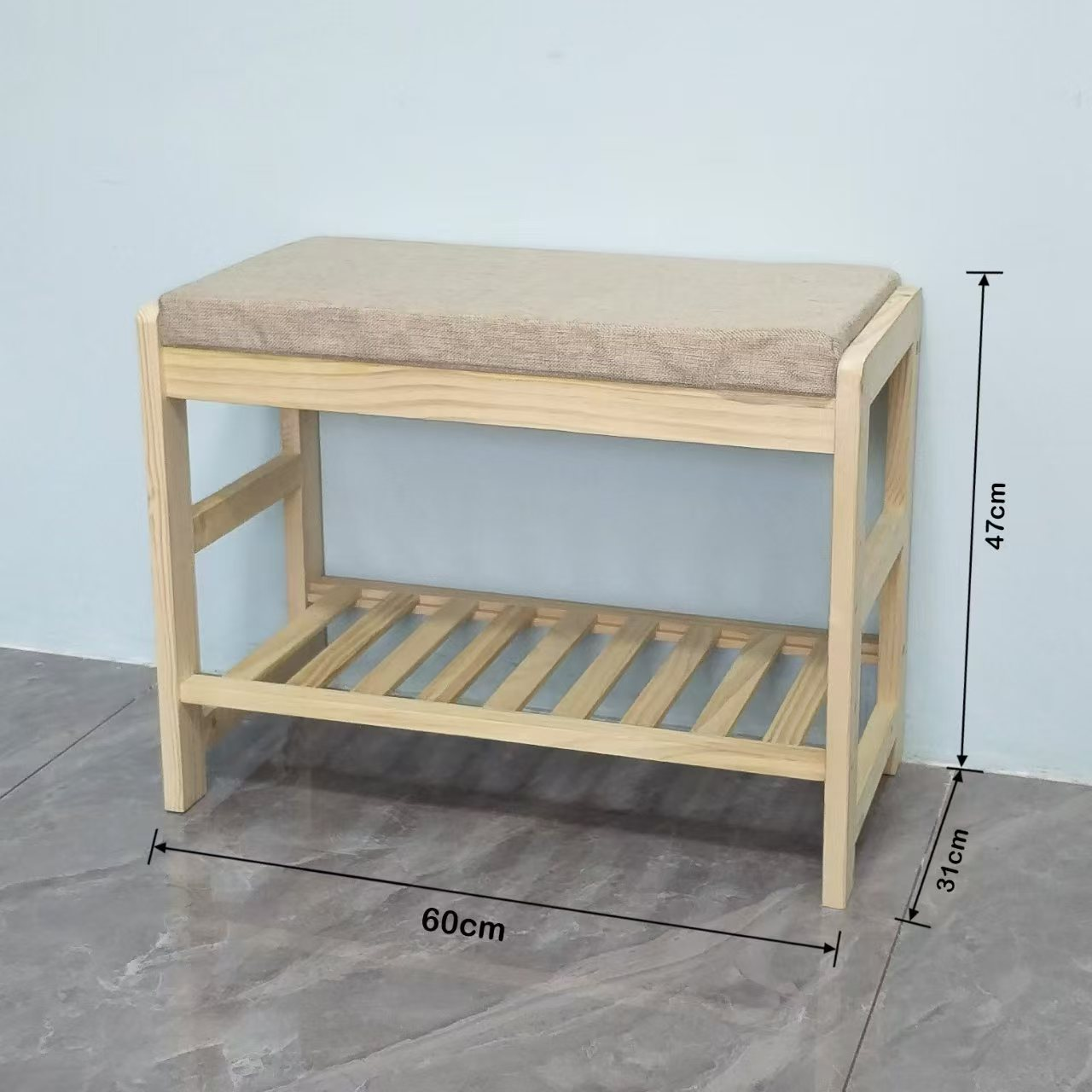 Solid wood shoe-changing stool, a long sitting stool for household use at the entrance, a shoe-wearing stool for entering the entrance hall, and a clothes and hat hanging rack are all integrated Specification image