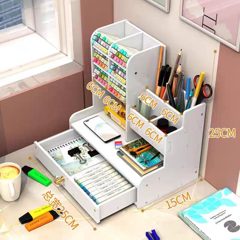 Multi-functional stationery box, drawer-type shelf, multi-compartment slanted insertion pen holder, children's desk, marker pen holder storage box Application Scenario