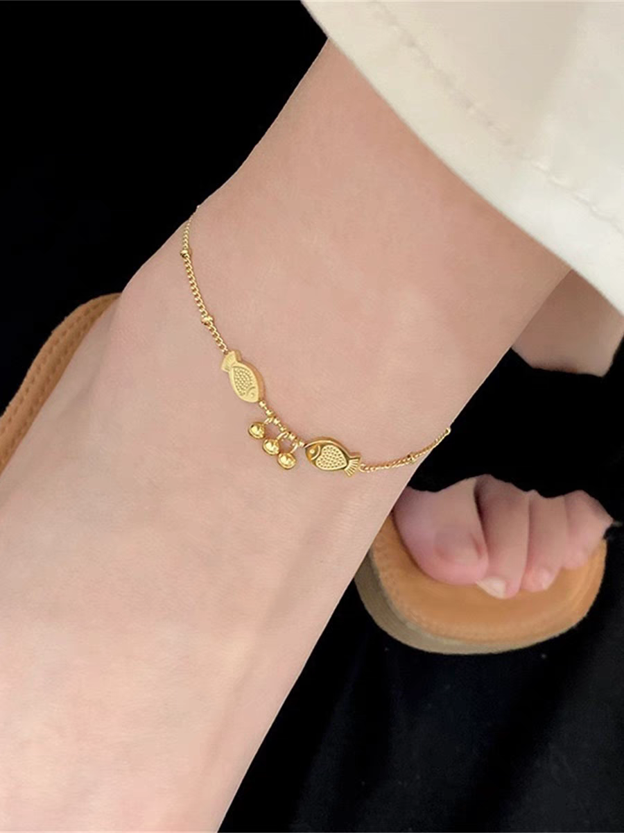 18k金双鱼铃铛脚链女2024新款潮小众高级感钛钢性感足链不掉色详情图4