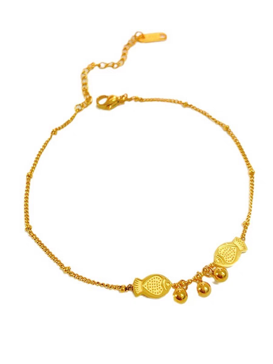 18k金双鱼铃铛脚链女2024新款潮小众高级感钛钢性感足链不掉色详情图2