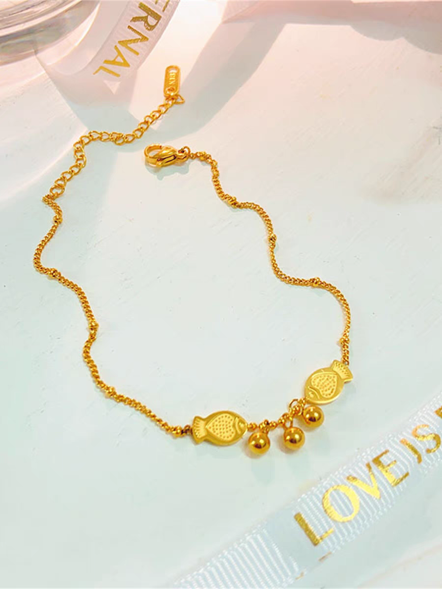 18k金双鱼铃铛脚链女2024新款潮小众高级感钛钢性感足链不掉色详情图3