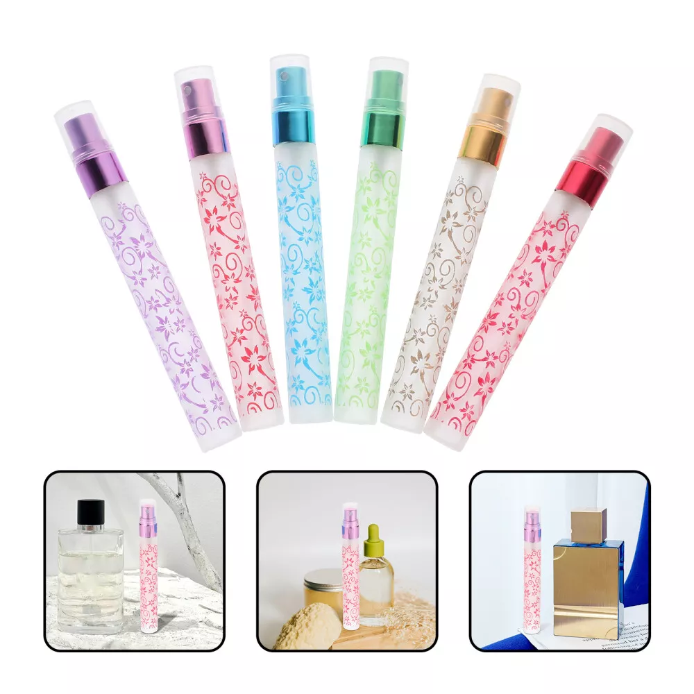 Factory direct sales 10ml printed pull tube bottle, frosted glass bottle, six-color mixed transparent press spray perfume bottle details Picture
