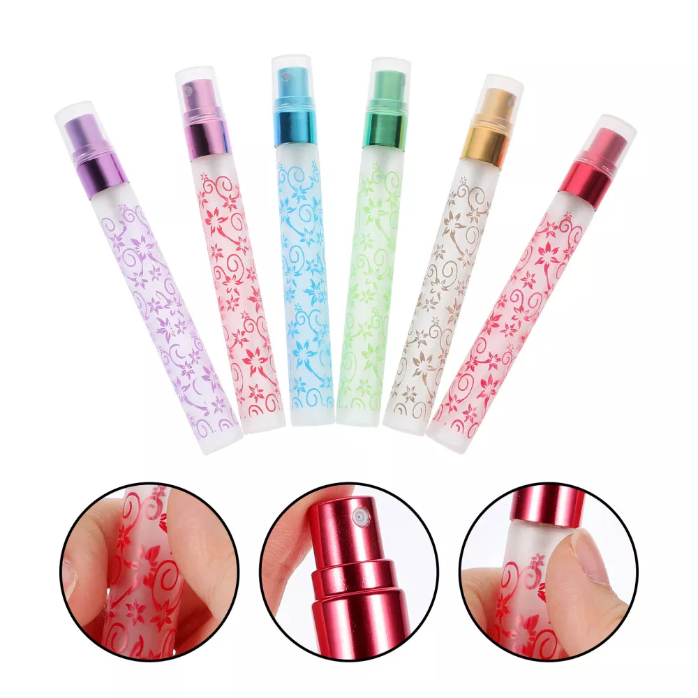 Factory direct sales 10ml printed pull tube bottle, frosted glass bottle, six-color mixed transparent press spray perfume bottle