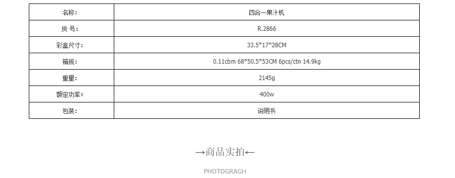 RAF欧规跨境四合一榨汁机 便携式榨汁机绞肉搅拌果汁机研磨机0.8L详情3