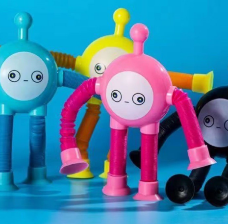 Hot-selling children's stress-relieving toys, educational and relaxing, light-emitting, telescopic tube, robot, egg doll, Shapi Dog, monkey, strawberry bear, top, unicorn, multiple shapes, built-in without light, OPP packaging details Picture