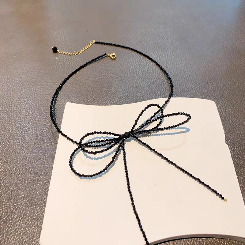 法式水晶蝴蝶结复古黑色简约短款时尚气质锁骨链韩版个性轻奢项链项链女短款详情图4