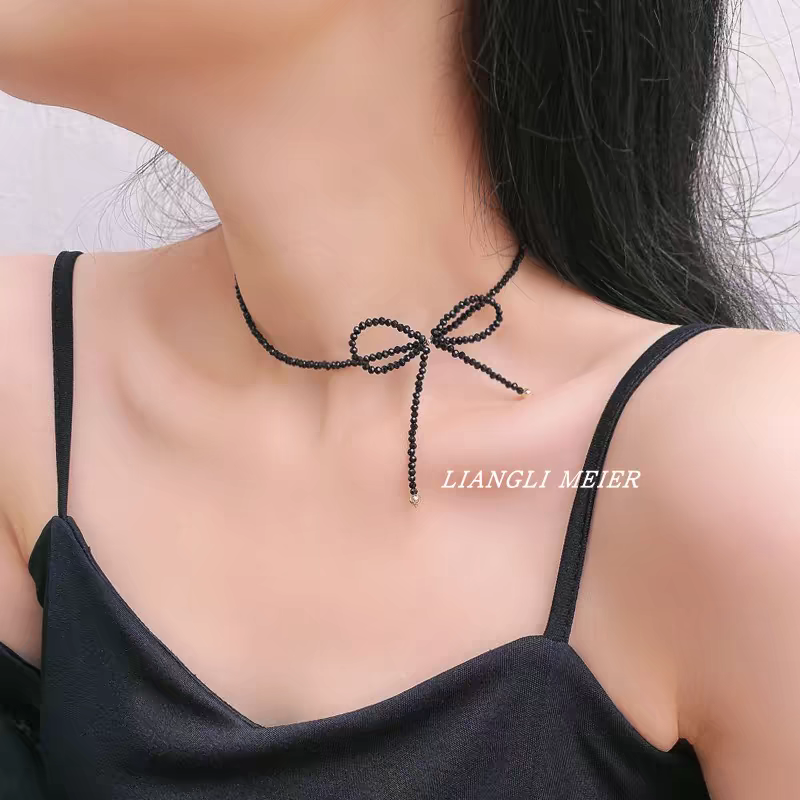 法式水晶蝴蝶结复古黑色简约短款时尚气质锁骨链韩版个性轻奢项链项链女短款细节图