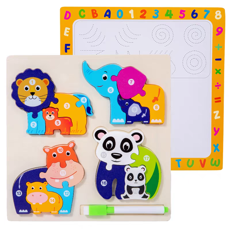 Wooden three-dimensional building blocks for early education of babies, cognitive and educational toys for children aged 1-3 details Picture