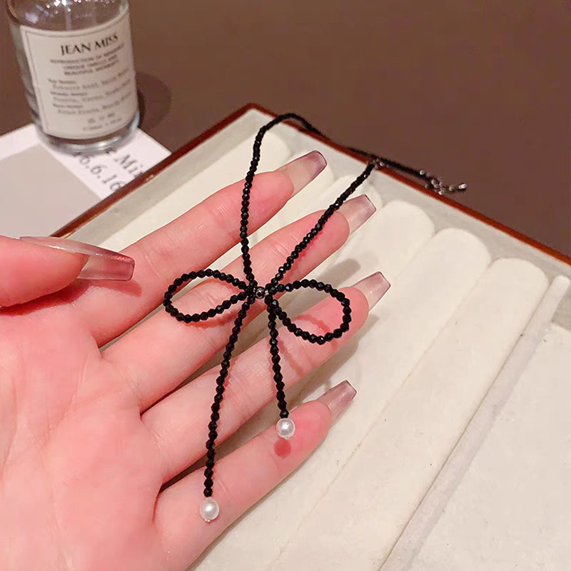 法式水晶蝴蝶结复古黑色简约短款时尚气质锁骨链韩版个性轻奢项链项链女短款详情图2