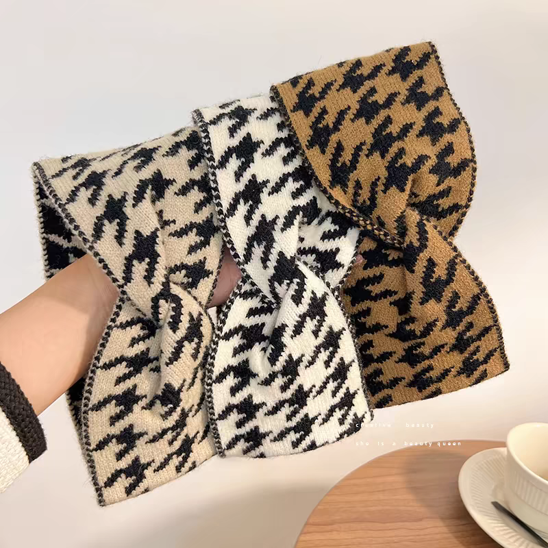 Thousand bird lattice knitted headband, factory direct sales, fashion, spot, can sample custom headband thumbnail