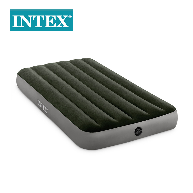 INTEX64107绿色单人植绒线拉充气床野营充气床垫批发