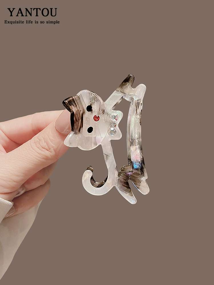 法式俏皮少女感猫咪中号鲨鱼夹抓夹减龄百搭舒适半扎发发抓发夹女详情图6