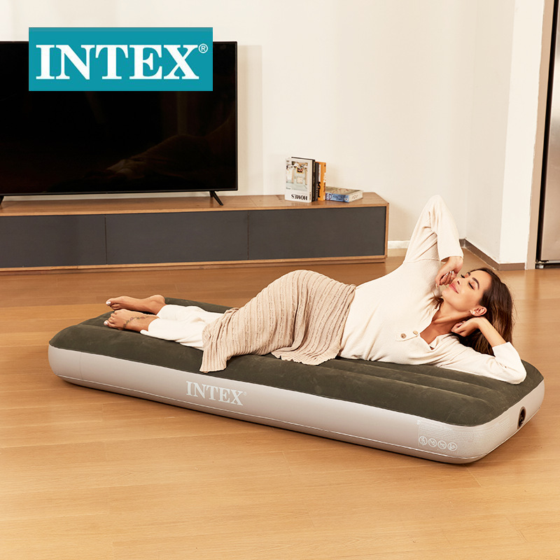 INTEX64106 green single-person flocking thread air bed, slightly small outdoor camping inflatable mattress, car mattress details Picture