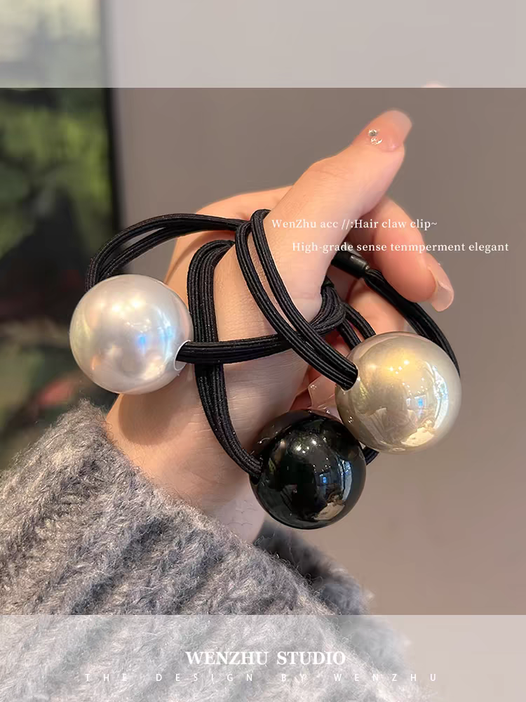 Simple pearl hair tie, high-elasticity and durable headwear, leather band, women's hair tie, 2023 new style ponytail hair tie and leather cover